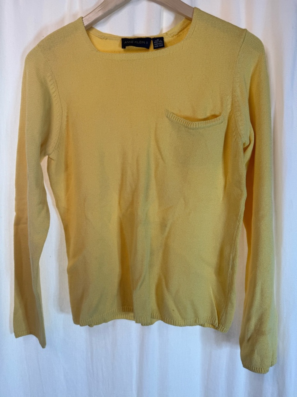 Anne Klein Sunny Yellow Crewneck Sweater with Pocket